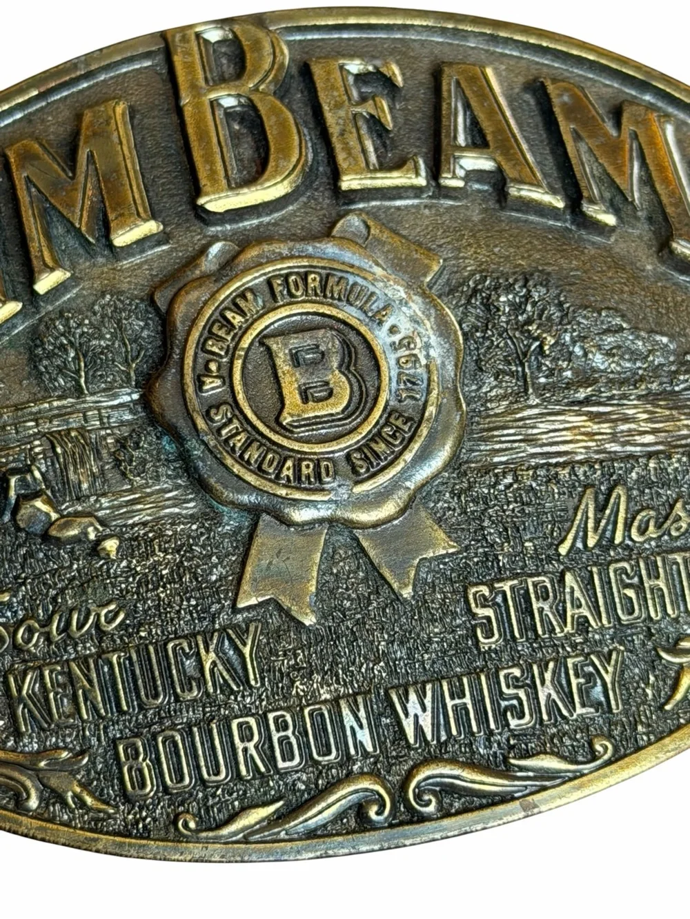Vintage Jim Beam Sour Mash Whiskey Gold Belt Buckle 1990s Streetwear Western 90s